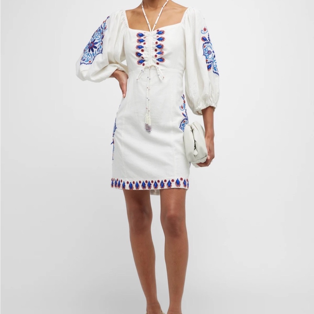 FARM Rio white and navy embroidered dress
